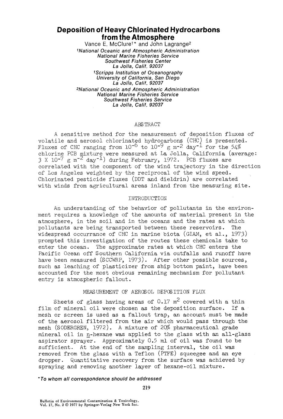 Deposition of heavy chlorinated hydrocarbons from the atmosphere by Unknown