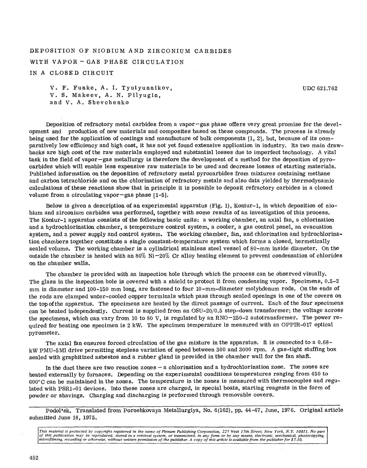 Deposition of niobium and zirconium carbides with vapor -gas phase circulation in a closed circuit by Unknown