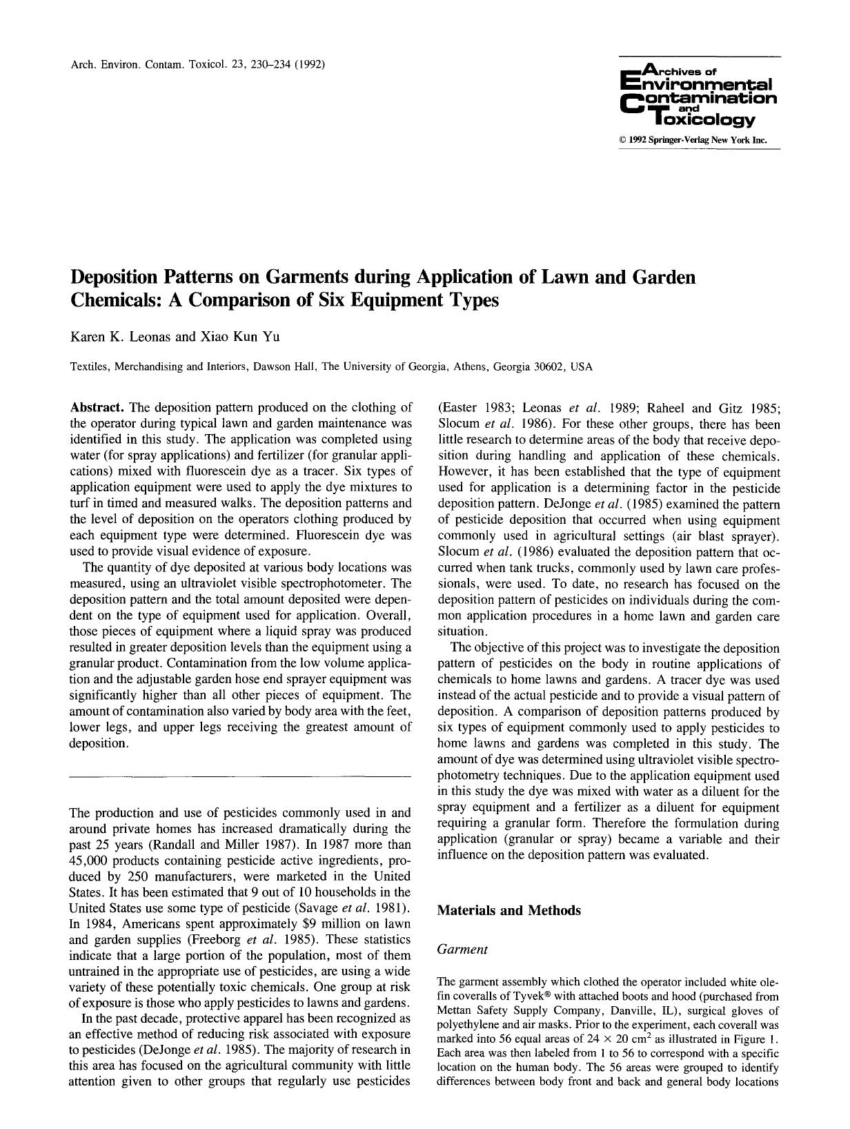 Deposition patterns on garments during application of lawn and garden chemicals: A comparison of six equipment types by Unknown