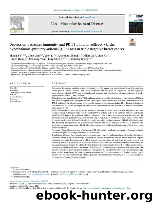 Depression decreases immunity and PD-L1 inhibitor efficacy via the hypothalamicâpituitaryâadrenal (HPA) axis in triple-negative breast cancer by unknow