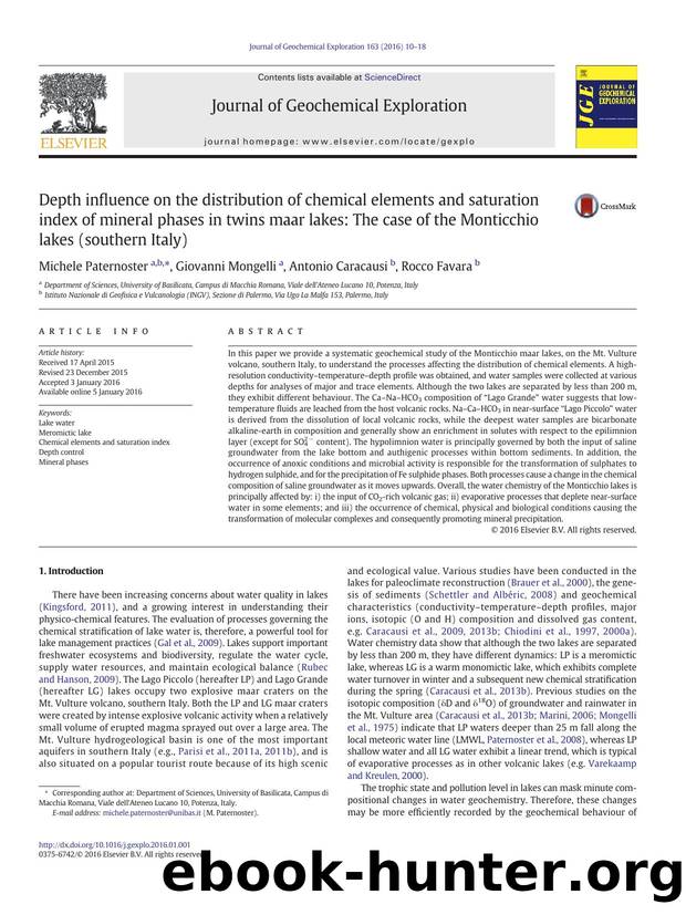 Depth influence on the distribution of chemical elements and saturation index of mineral phases in twins maar lakes: The case of the Monticchio lakes (southern Italy) by Michele Paternoster & Giovanni Mongelli & Antonio Caracausi & Rocco Favara