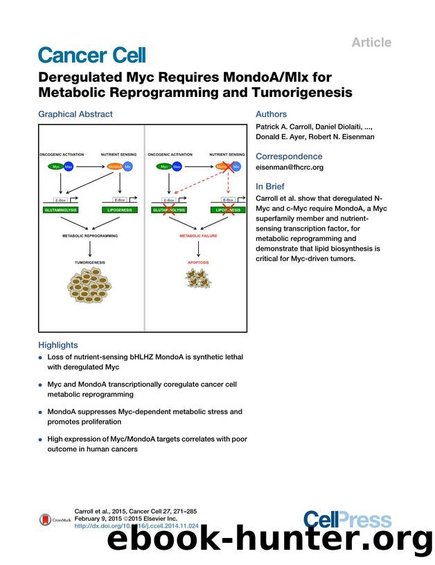 Deregulated Myc Requires MondoAMlx for Metabolic Reprogramming and Tumorigenesis by unknow
