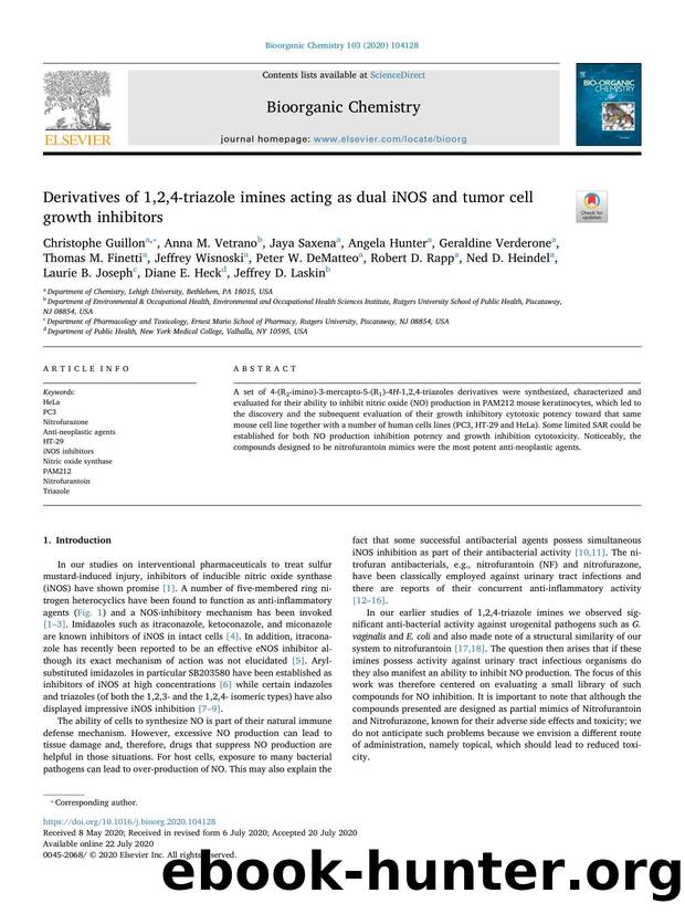 Derivatives of 1,2,4-triazole imines acting as dual iNOS and tumor cell growth inhibitors by unknow
