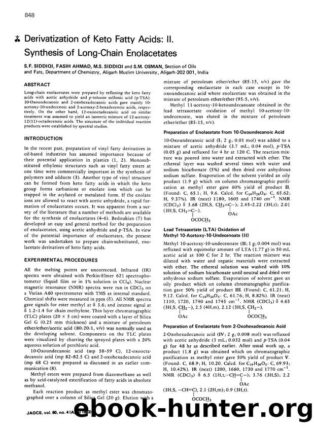 Derivatization of keto fatty acids: II. synthesis of long-chain enolacetates by Unknown