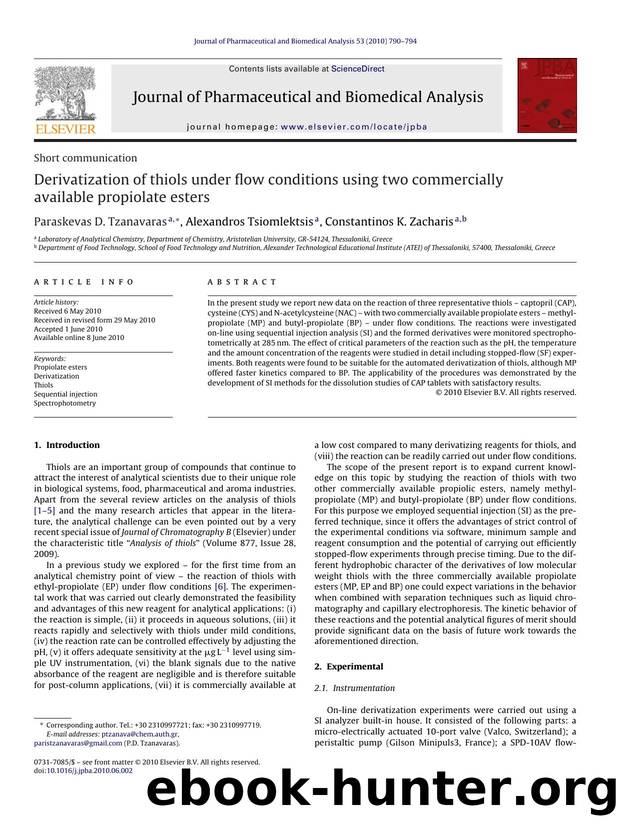Derivatization of thiols under flow conditions using two commercially available propiolate esters by Paraskevas D. Tzanavaras