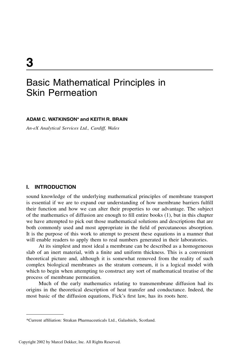 Dermatological and Transdermal Formulations by ADAM C. WATKINSON* and KEITH R. BRAIN