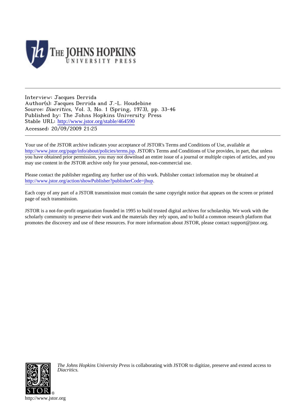 Derrida and Houdebine - Interview by Jacques Derrida