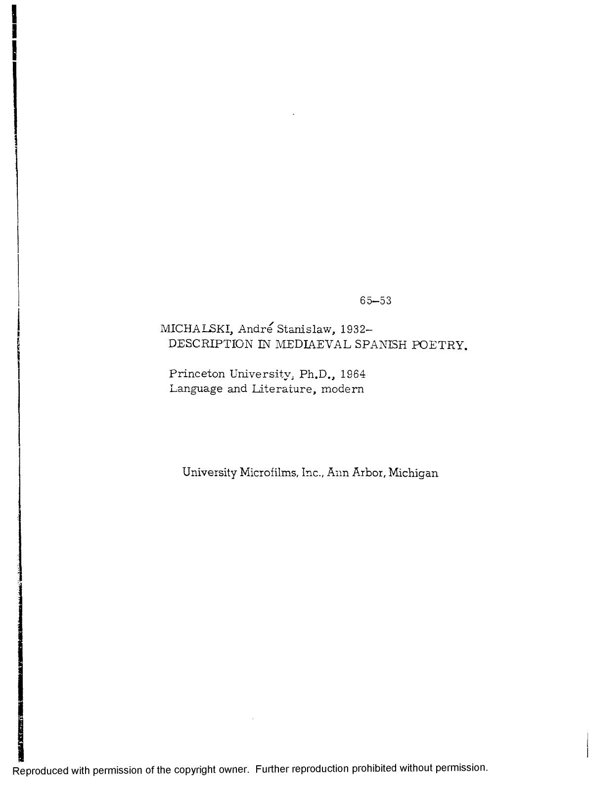 Description in Mediaeval Spanish Poetry by Andre Stanislaw Michalski