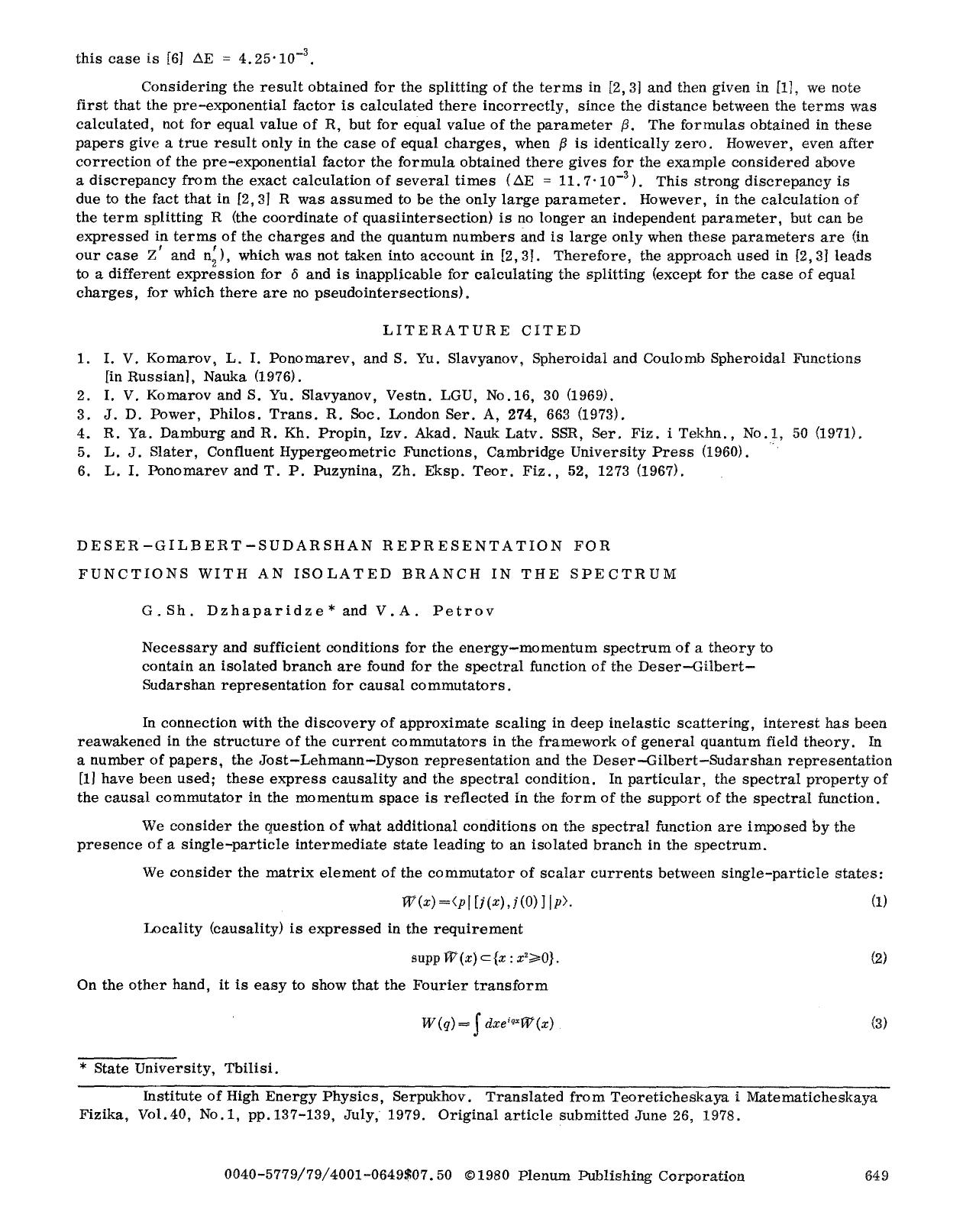 Deser-Gilbert-Sudarshan representation for fungtions with an isolated branch in the spectrum by Unknown