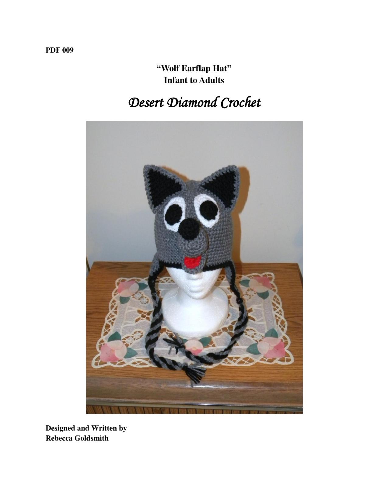 Desert Diamond Crochet - 009 - Wolf Earflap hat infant by Rebecca