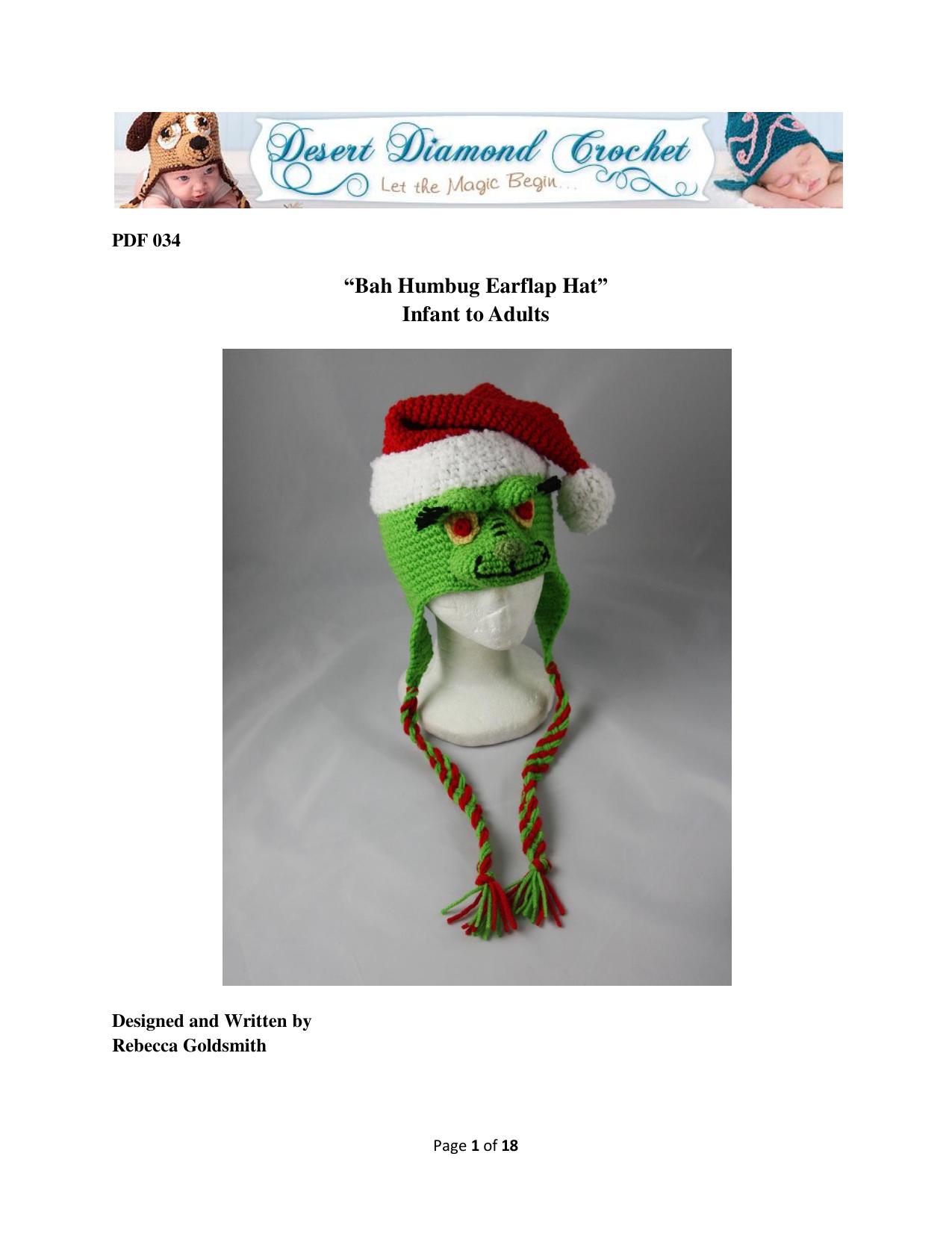 Desert Diamond Crochet - 034 - Bah Humbug Earflap hat Infant by Rebecca