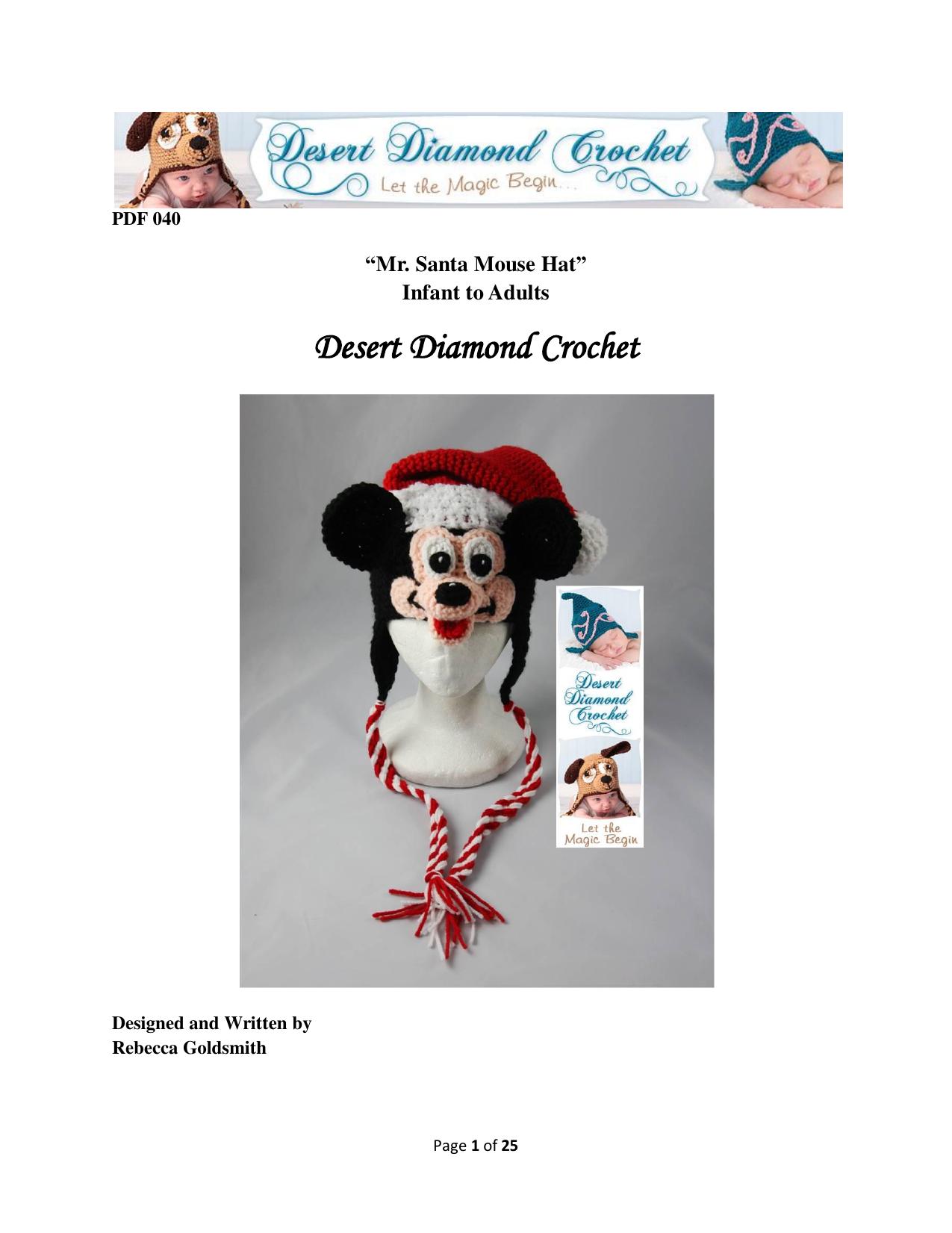 Desert Diamond Crochet - 040 - Mr Santa mouse hat Infant by Rebecca