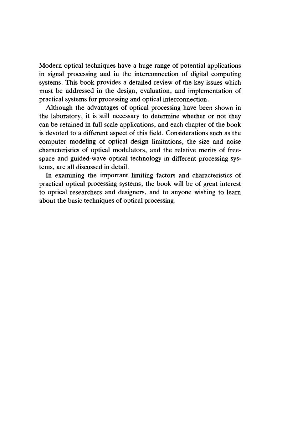 Design Issues in Optical Processing by John N. Lee