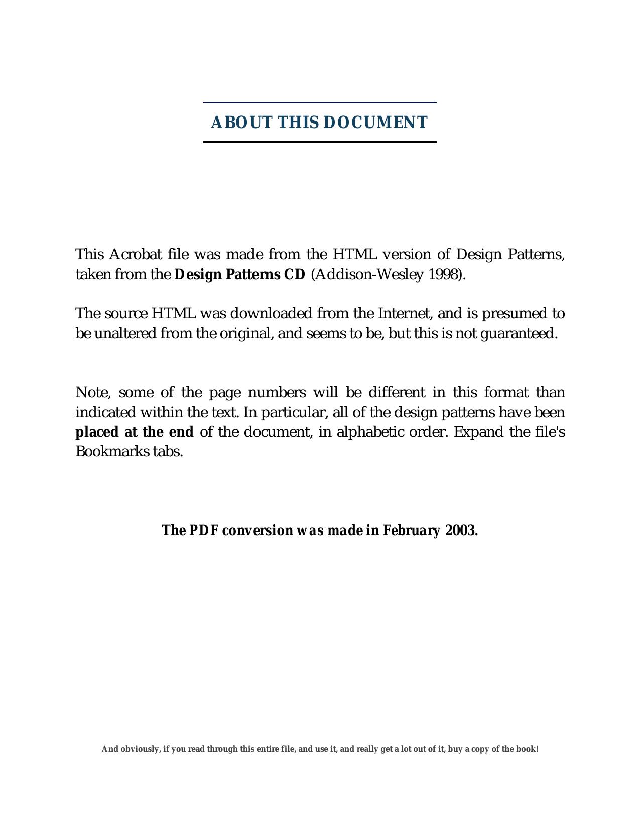 Design Patterns CD by Gang Of Four : Gamma Helm Johnson & Vlissides