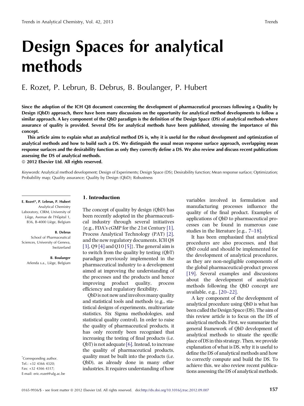 Design Spaces for analytical methods by E. Rozet & P. Lebrun & P. Hubert & B. Debrus & B. Boulanger