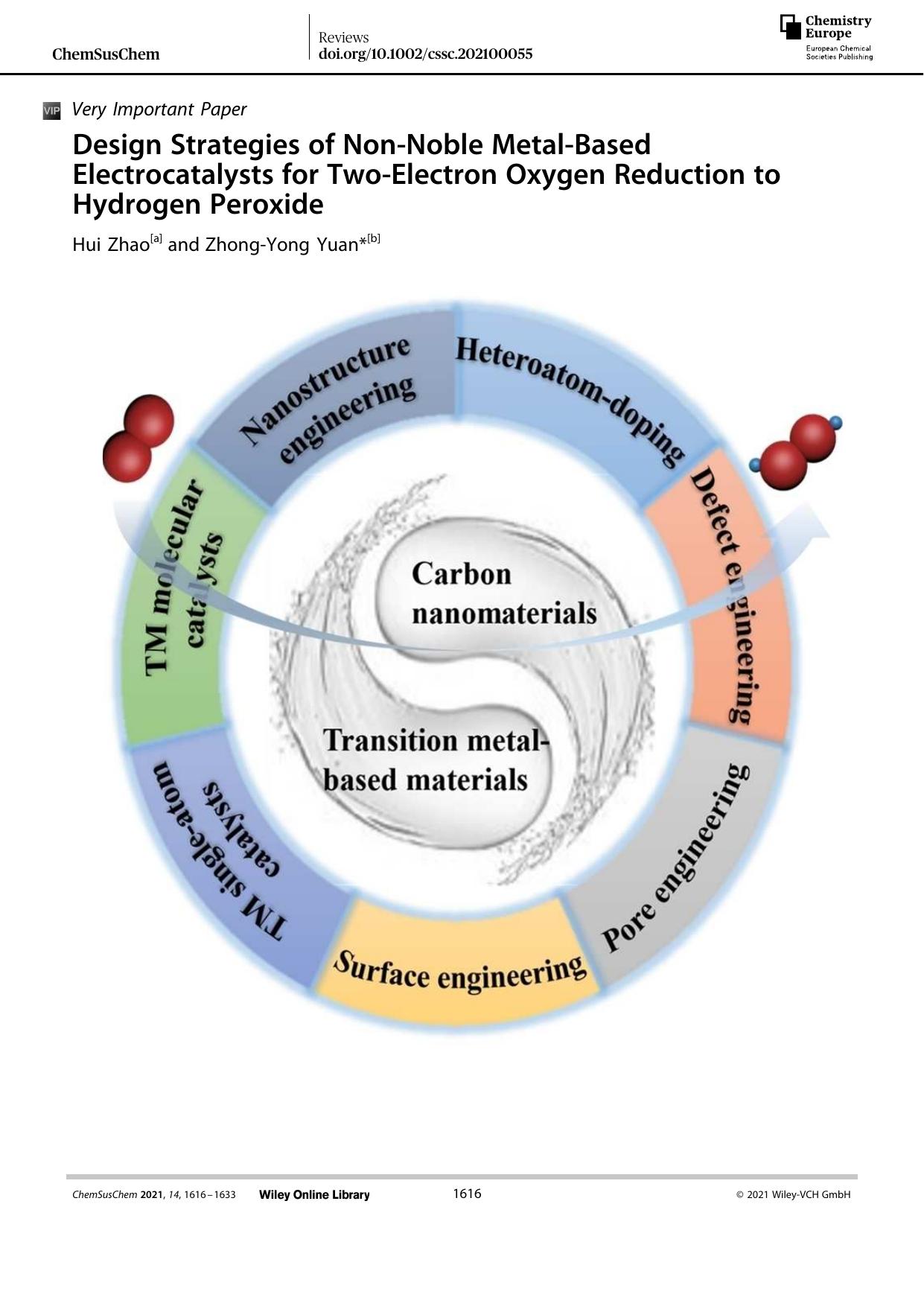 Design Strategies of NonâNoble MetalâBased Electrocatalysts for TwoâElectron Oxygen Reduction to Hydrogen Peroxide by Unknown