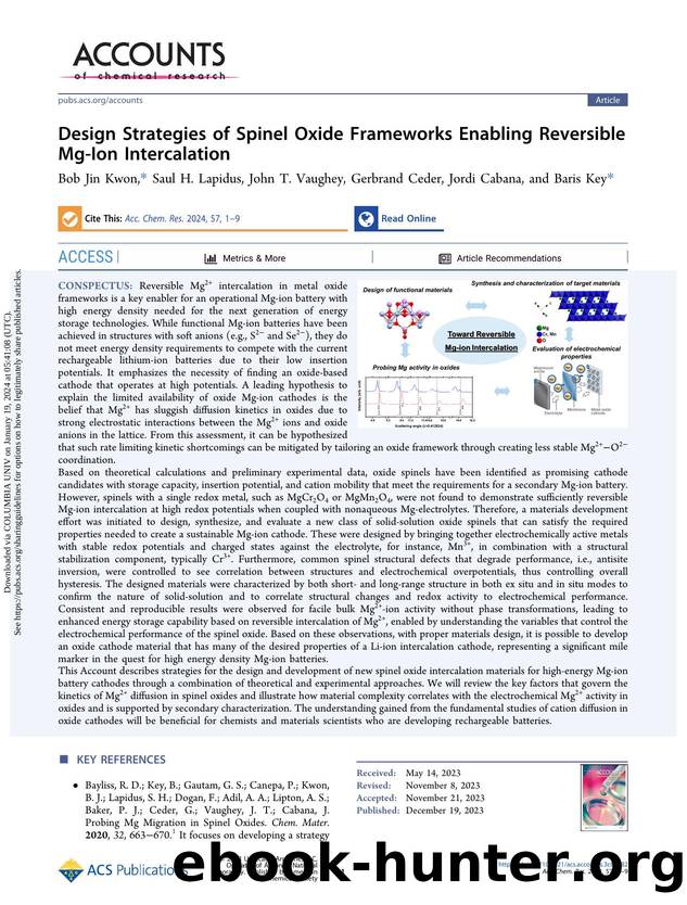 Design Strategies of Spinel Oxide Frameworks Enabling Reversible Mg-Ion Intercalation by Bob Jin Kwon Saul H. Lapidus John T. Vaughey Gerbrand Ceder Jordi Cabana & Baris Key
