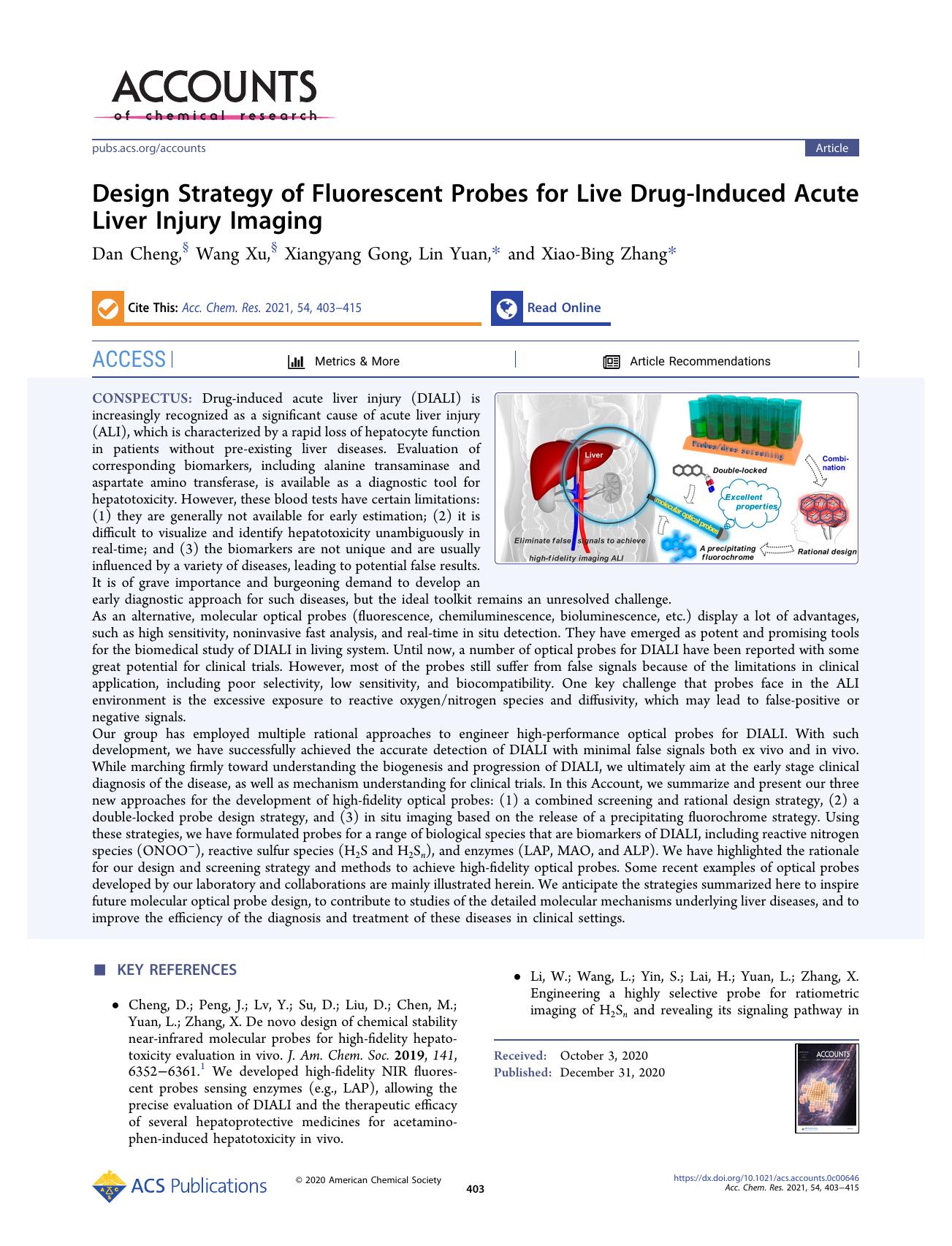 Design Strategy of Fluorescent Probes for Live Drug-Induced Acute Liver Injury Imaging by Dan Cheng; Wang Xu; Xiangyang Gong; Lin Yuan; Xiao-Bing Zhang