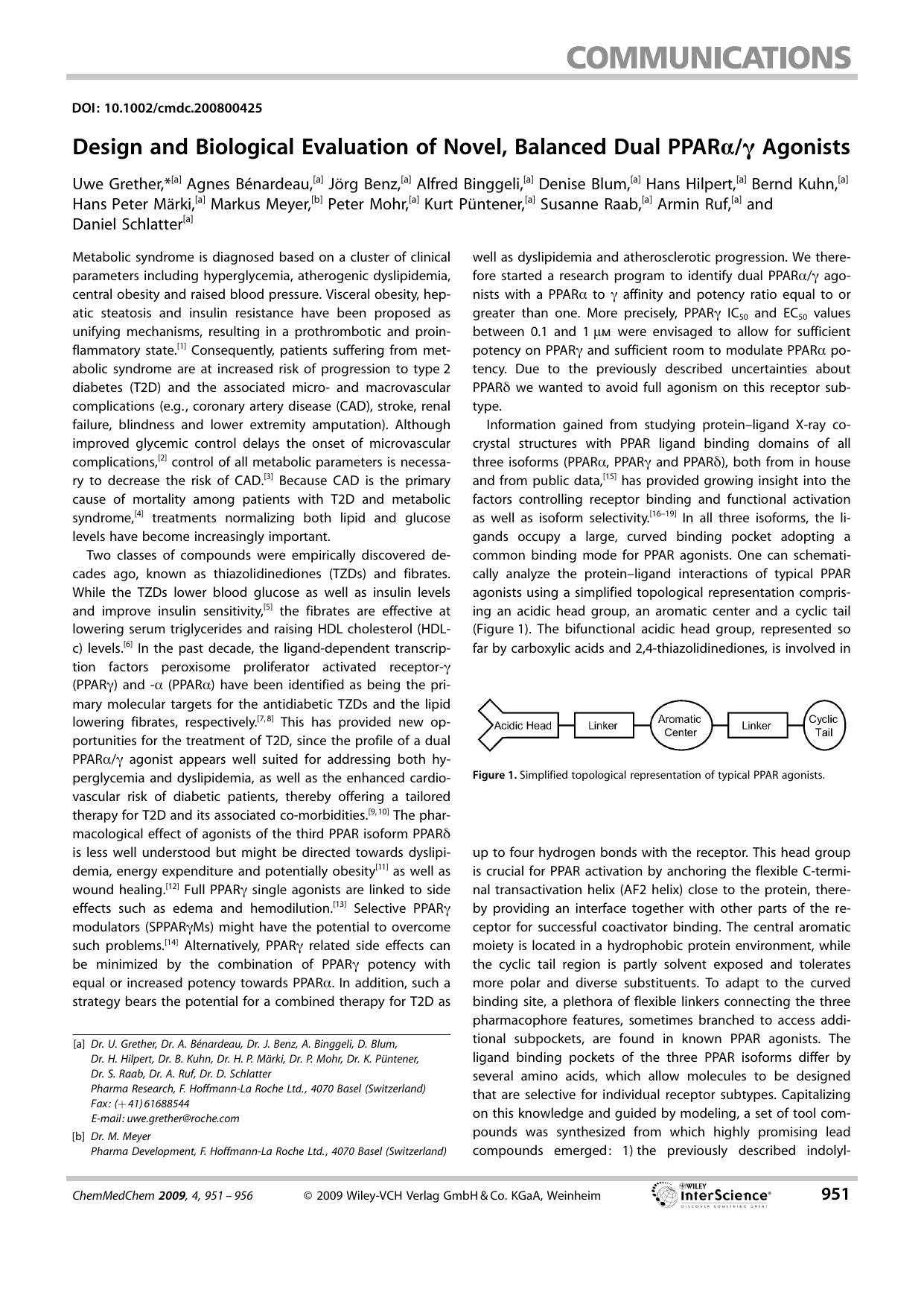 Design and Biological Evaluation of Novel, Balanced Dual PPAR[alpha][gamma] Agonists by Unknown