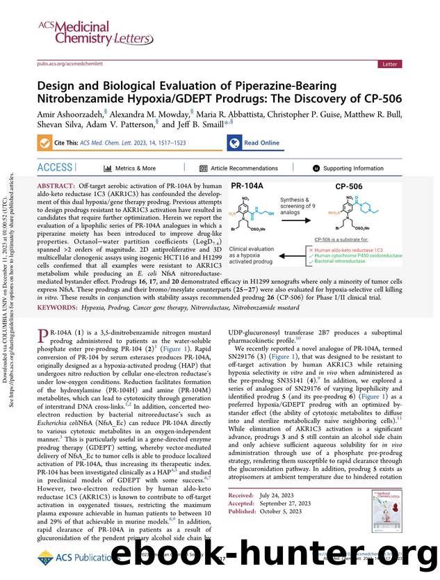 Design and Biological Evaluation of Piperazine-Bearing Nitrobenzamide HypoxiaGDEPT Prodrugs: The Discovery of CP-506 by unknow
