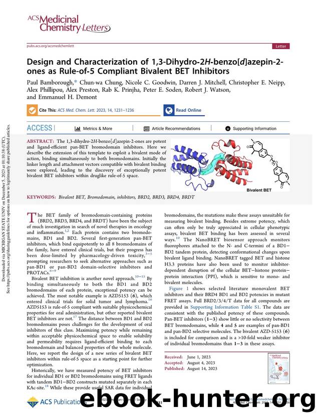 Design and Characterization of 1,3-Dihydro-2H-benzo[d]azepin-2-ones as Rule-of-5 Compliant Bivalent BET Inhibitors by unknow