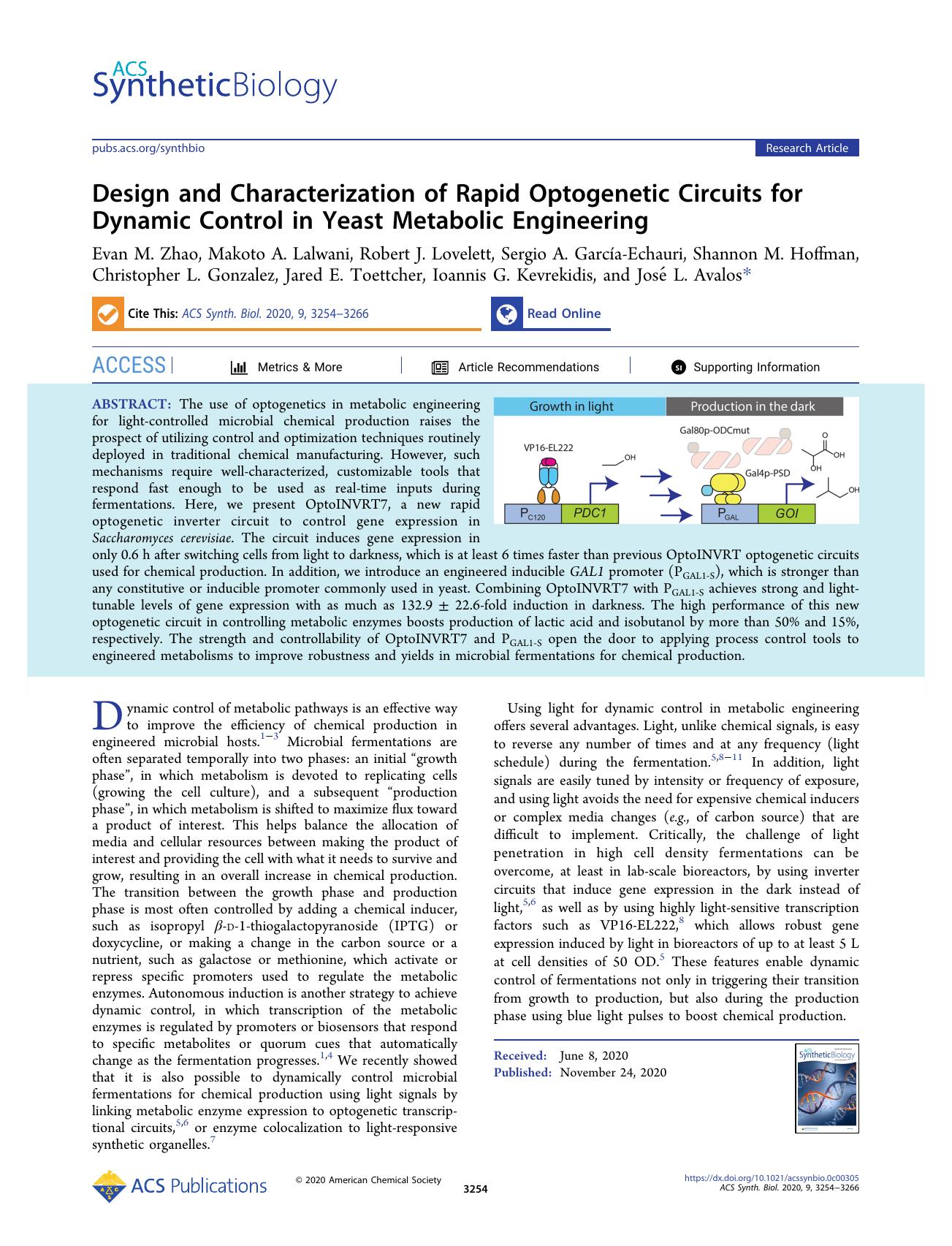 Design and Characterization of Rapid Optogenetic Circuits for Dynamic Control in Yeast Metabolic Engineering by unknow