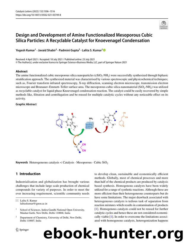 Design and Development of Amine Functionalized Mesoporous Cubic Silica Particles: A Recyclable Catalyst for Knoevenagel Condensation by Yogesh Kumar & Javaid Shabir & Padmini Gupta & Lalita S. Kumar