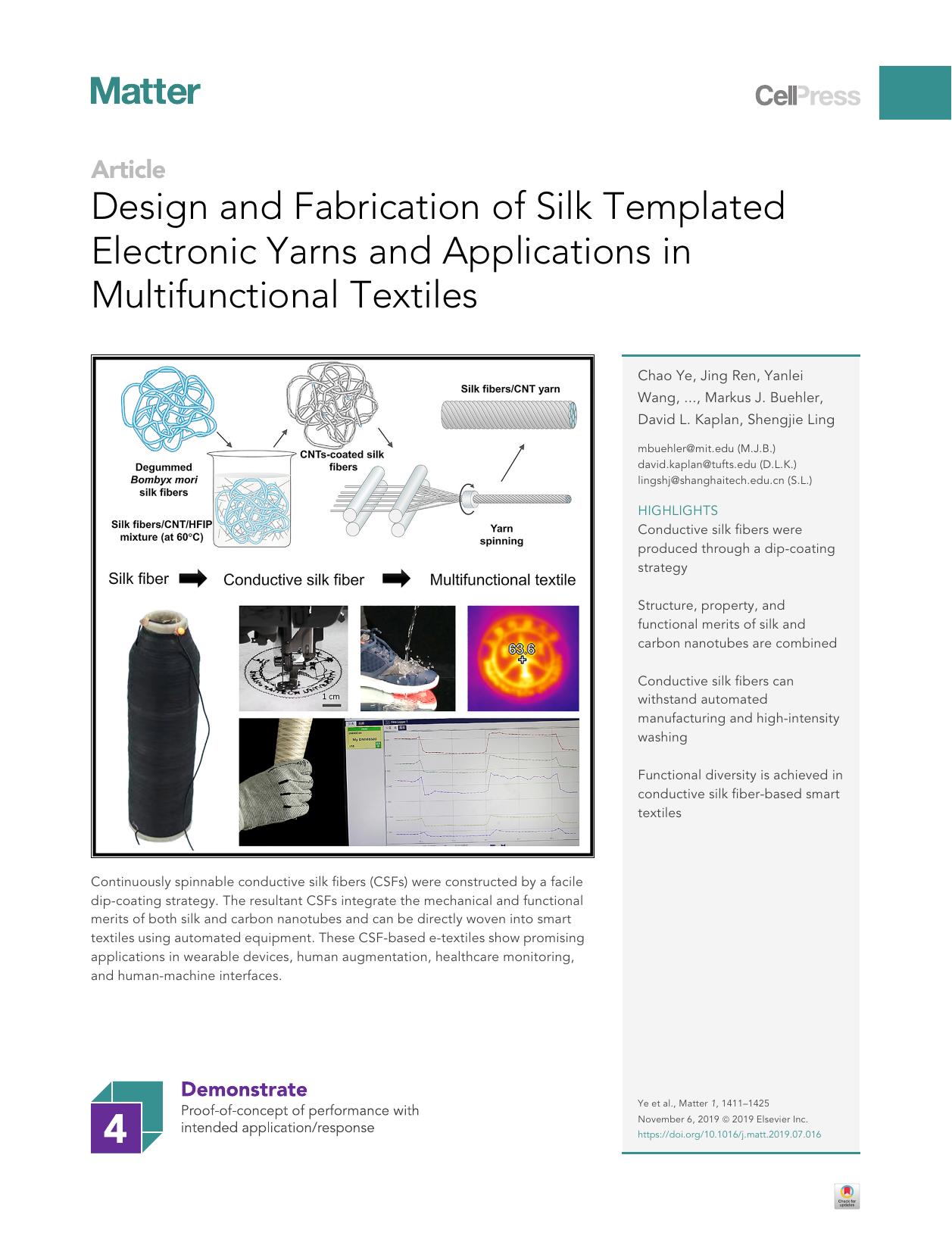 Design and Fabrication of Silk Templated Electronic Yarns and Applications in Multifunctional Textiles by unknow