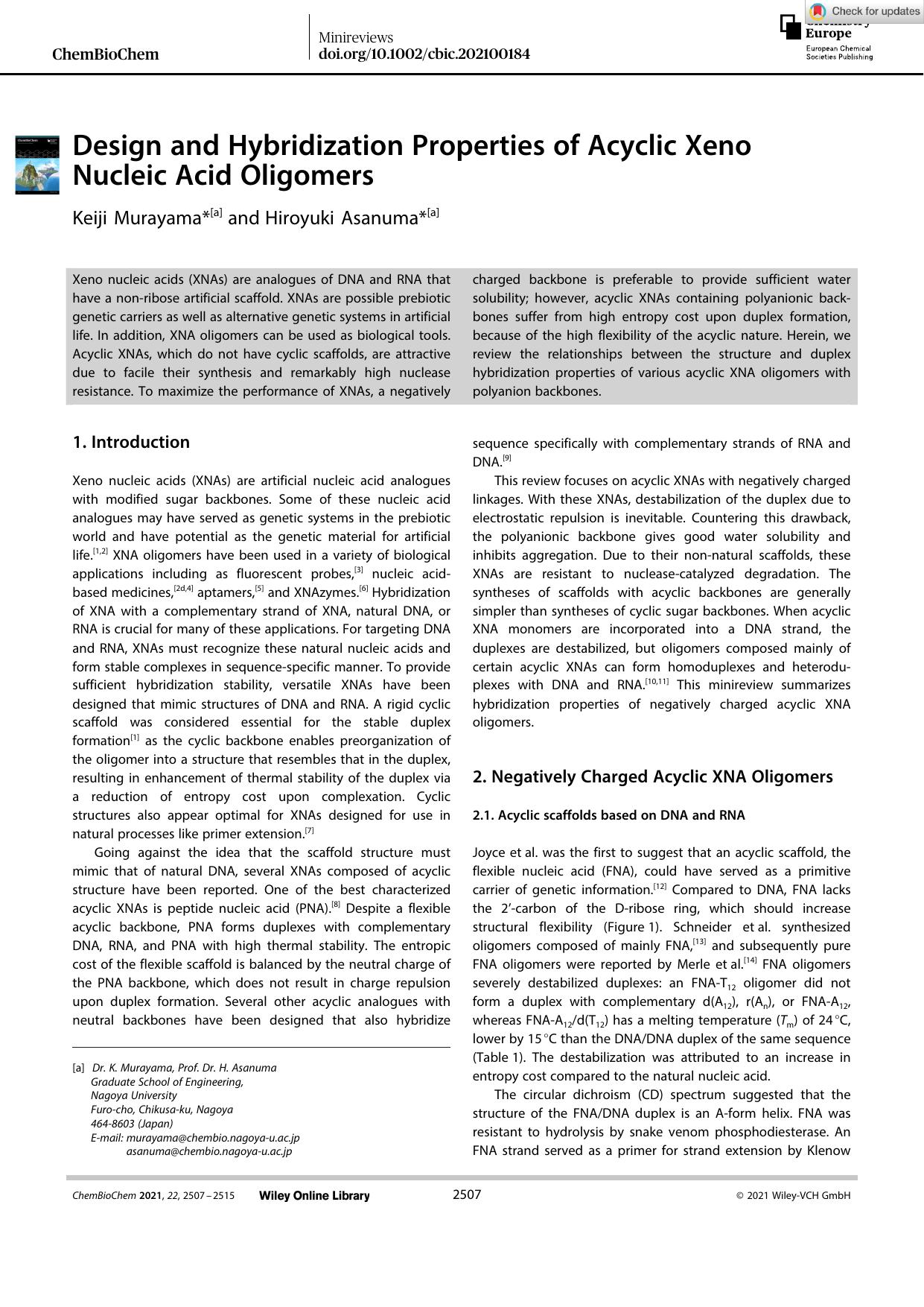 Design and Hybridization Properties of Acyclic Xeno Nucleic Acid Oligomers by Unknown