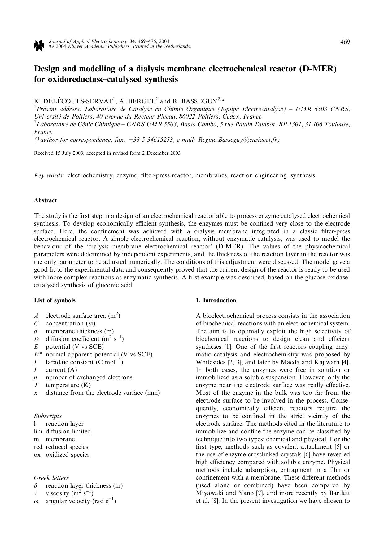 Design and Modelling of a Dialysis Membrane Electrochemical Reactor (D-MER) for Oxidoreductase-Catalysed Synthesis by Unknown