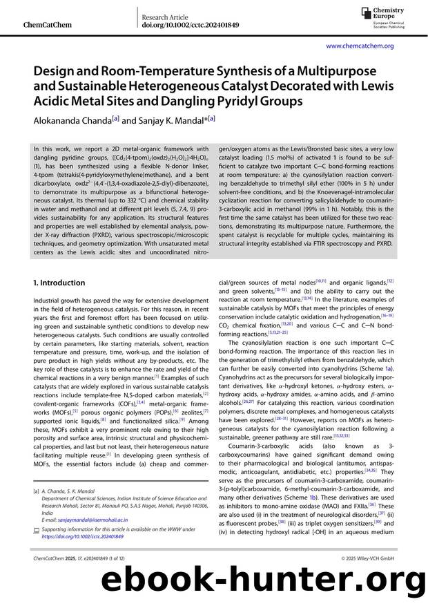 Design and Room&#x02010;Temperature Synthesis of a Multipurpose and Sustainable Heterogeneous Catalyst Decorated with Lewis Acidic Metal Sites and Dangling Pyridyl Groups by Unknown
