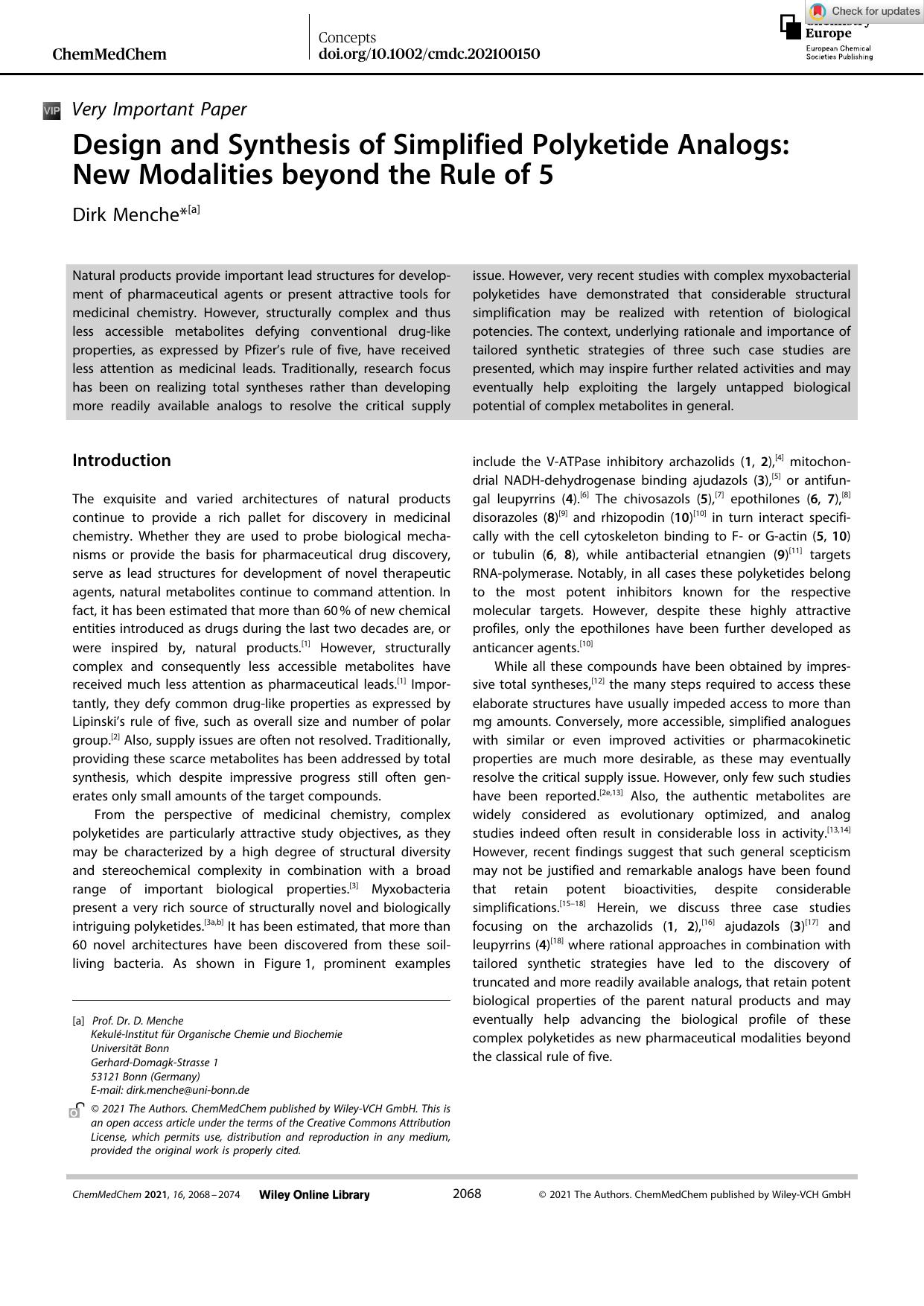 Design and Synthesis of Simplified Polyketide Analogs: New Modalities beyond the Rule of 5 by Unknown