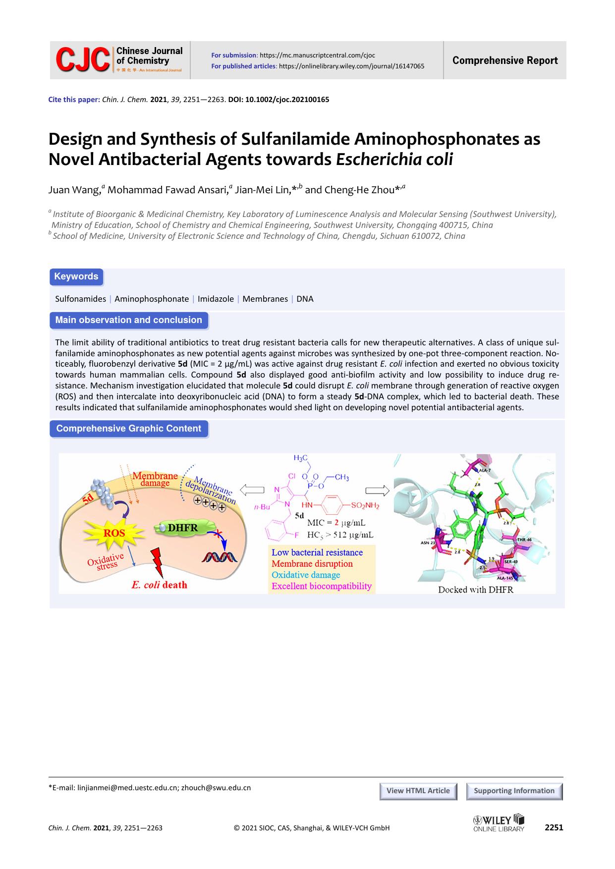 Design and Synthesis of Sulfanilamide Aminophosphonates as Novel Antibacterial Agents towards Escherichia Coli by unknown