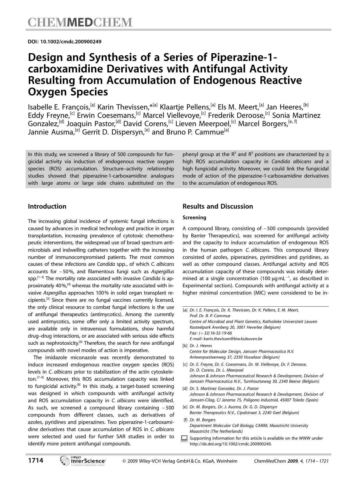 Design and Synthesis of a Series of Piperazine-1-carboxamidine Derivatives with Antifungal Activity Resulting from Accumulation of Endogenous Reactive Oxygen Species by Unknown