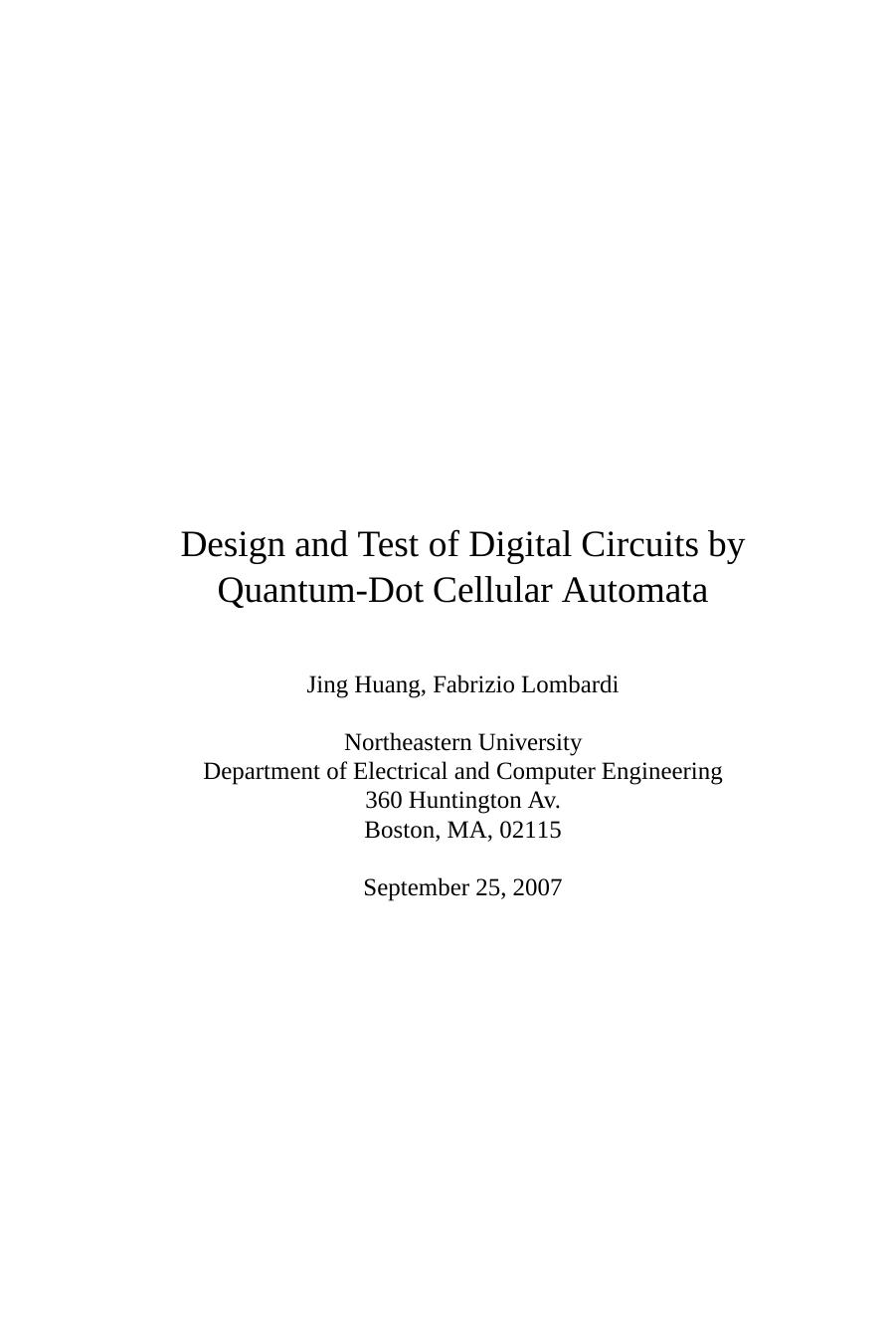 Design and Test of Digital Circuits by Quantum-DOT Cellular Automata by Huang J. (ed.) Lombardi F. (ed.)