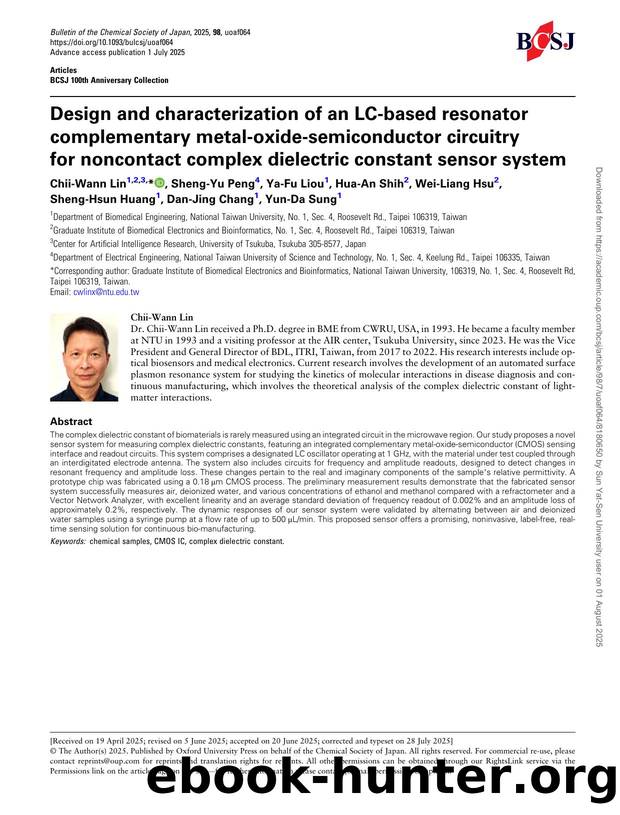 Design and characterization of an LC-based resonator complementary metal-oxide-semiconductor circuitry for noncontact complex dielectric constant sensor system by unknow