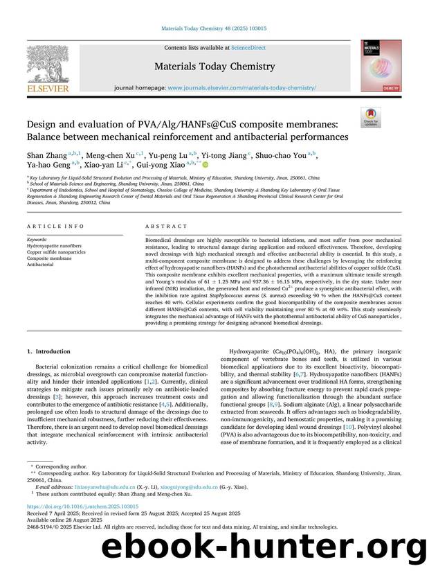 Design and evaluation of PVAAlgHANFs@CuS composite membranes: Balance between mechanical reinforcement and antibacterial performances by unknow