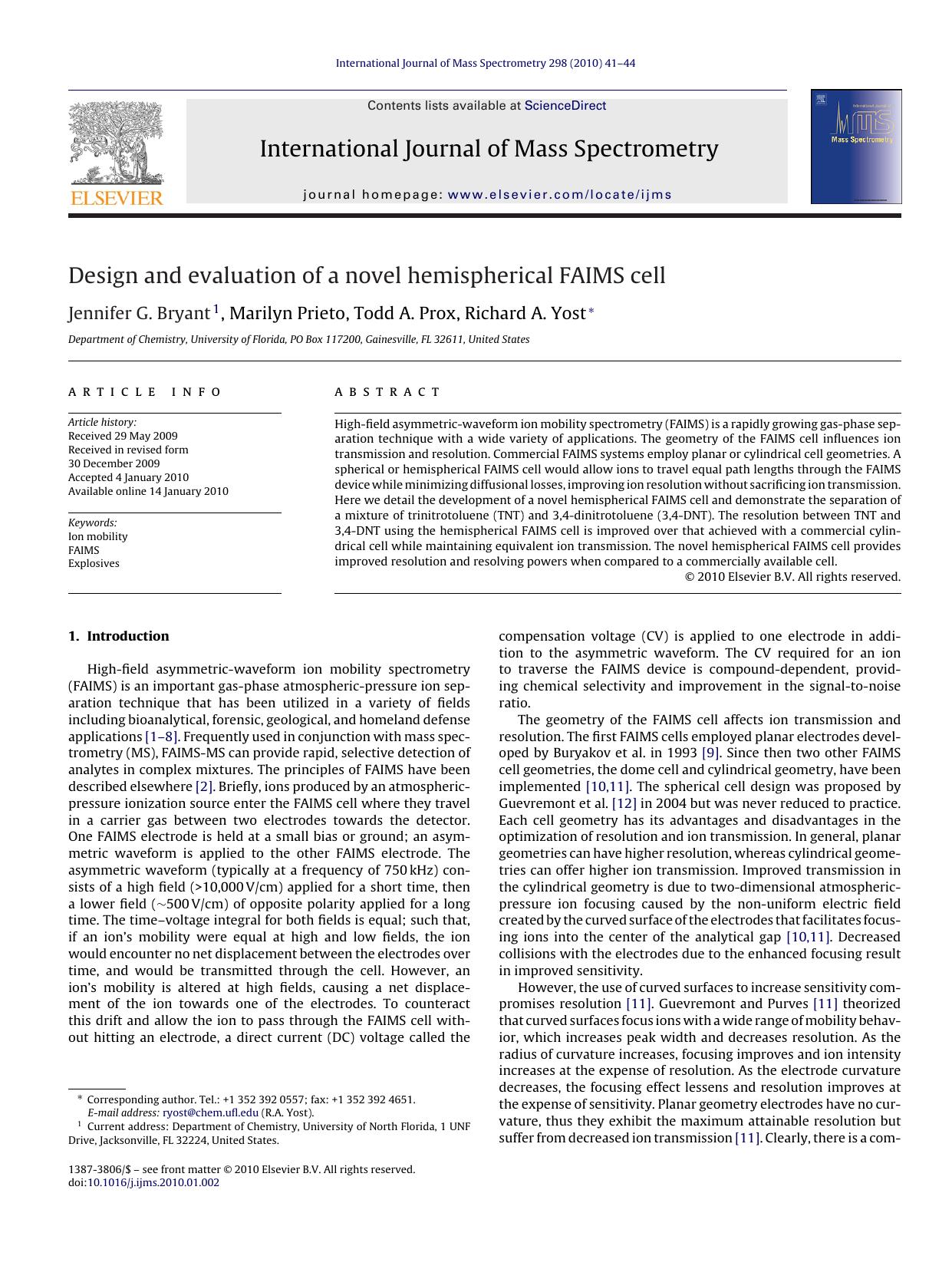 Design and evaluation of a novel hemispherical FAIMS cell by Jennifer G. Bryant
