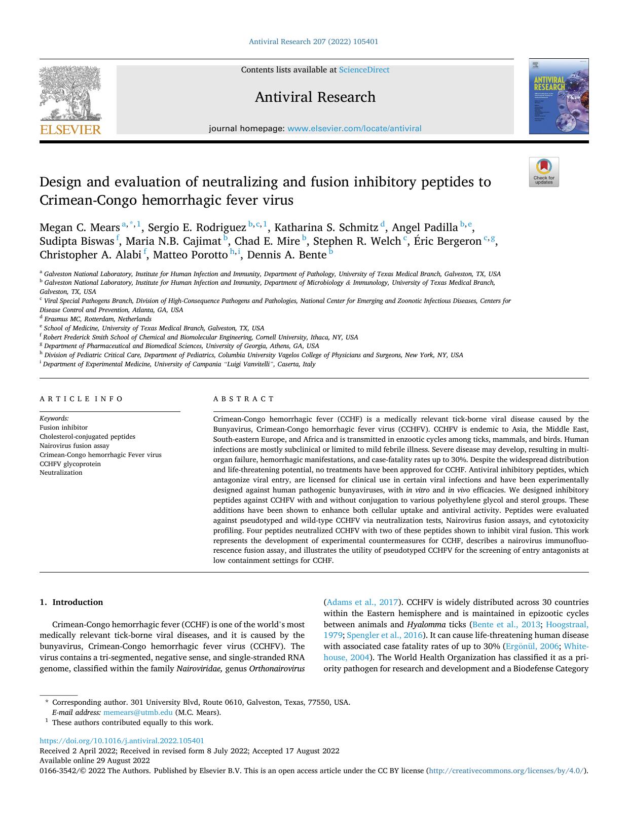 Design and evaluation of neutralizing and fusion inhibitory peptides to Crimean-Congo hemorrhagic fever virus by unknow