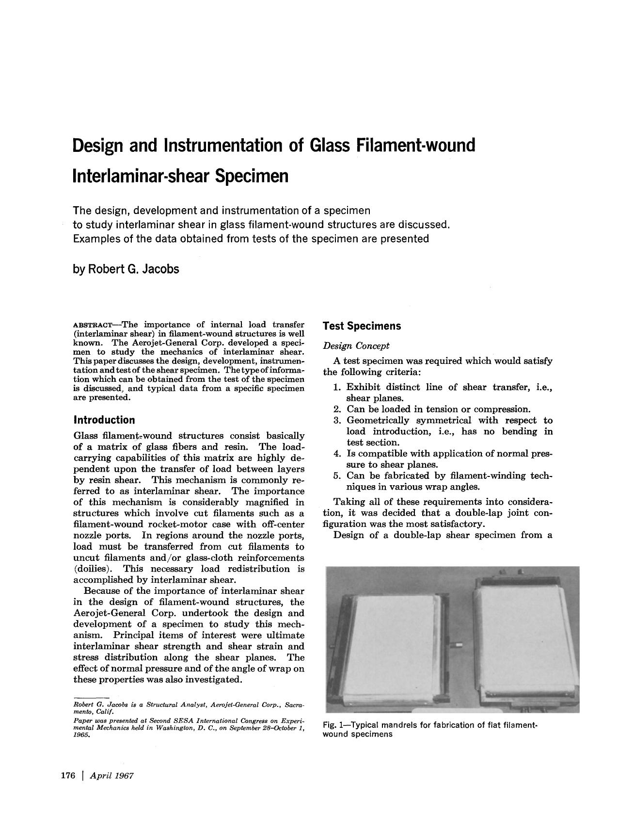 Design and instrumentation of glass filament-wound interlaminar-shear specimen by Unknown