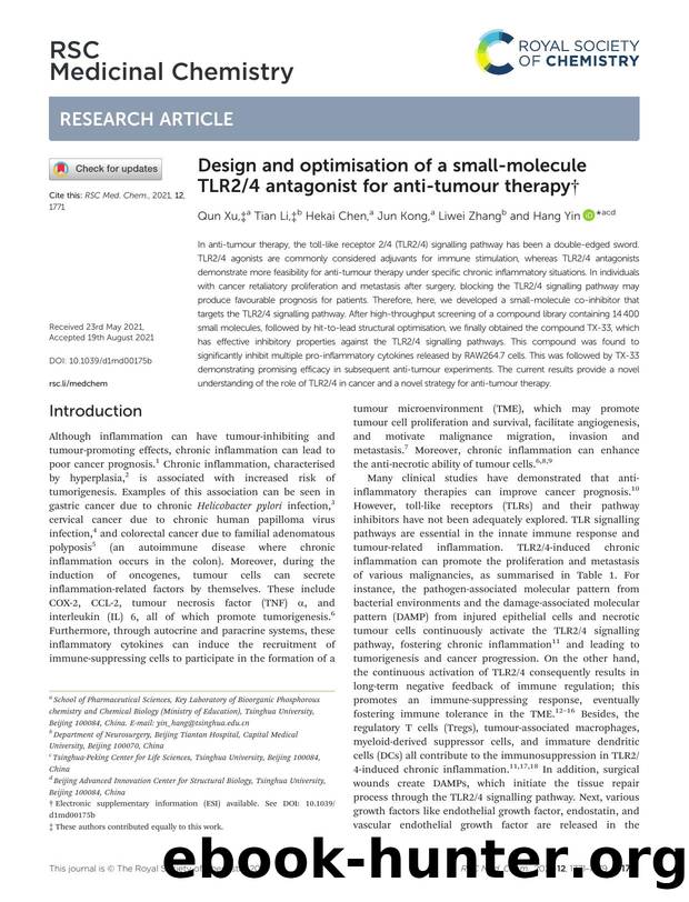 Design and optimisation of a small-molecule TLR24 antagonist for anti-tumour therapy by Qun Xu & Tian Li & Hekai Chen & Jun Kong & Liwei Zhang & Hang Yin