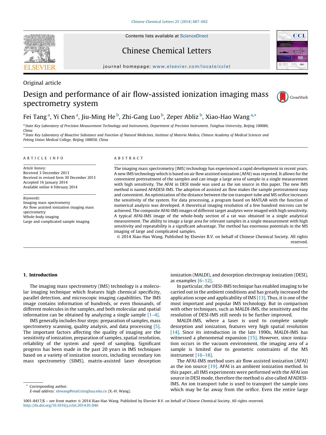 Design and performance of air flow-assisted ionization imaging mass spectrometry system by Fei Tang & Yi Chen & Jiu-Ming He & Zhi-Gang Luo & Zeper Abliz & Xiao-Hao Wang