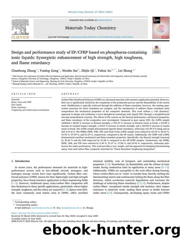 Design and performance study of EPCFRP based on phosphorus-containing ionic liquids: Synergistic enhancement of high strength, high toughness, and flame retardancy by Chunhong Zhang & Yuning Gong & Wenbo Sui & Zhijie Qi & Yuhui Ao & Lei Shang