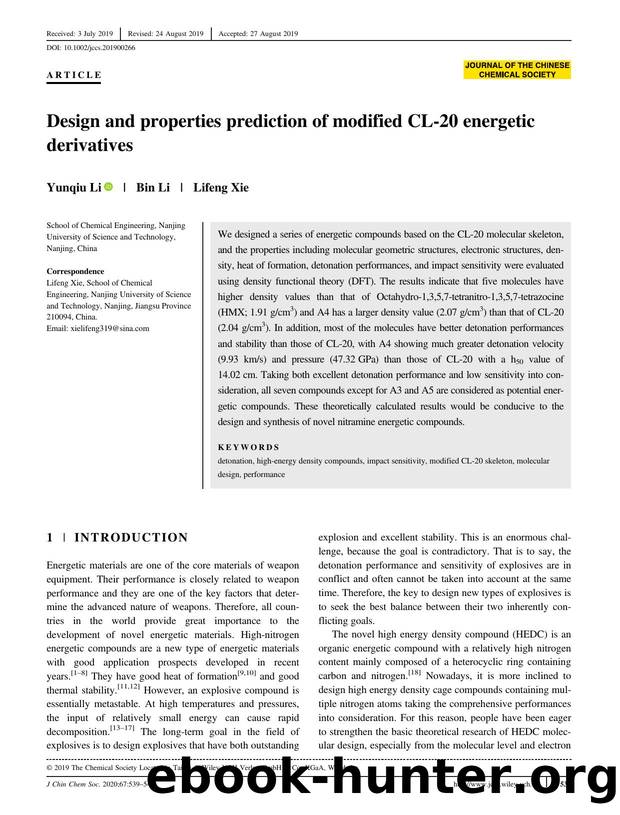 Design and properties prediction of modified CL-20 energetic derivatives by Unknown