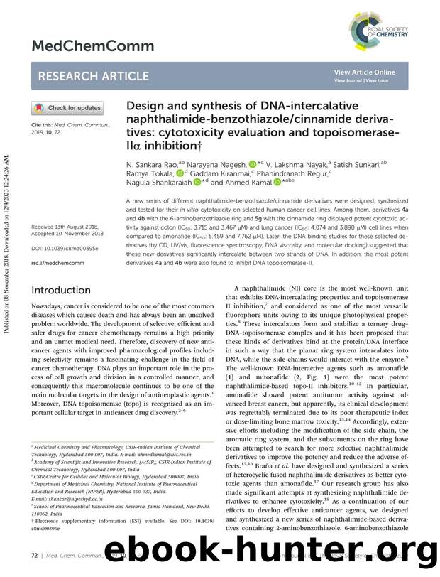 Design and synthesis of DNA-intercalative naphthalimide-benzothiazolecinnamide derivatives: cytotoxicity evaluation and topoisomerase-IIÎ± inhibition by unknow