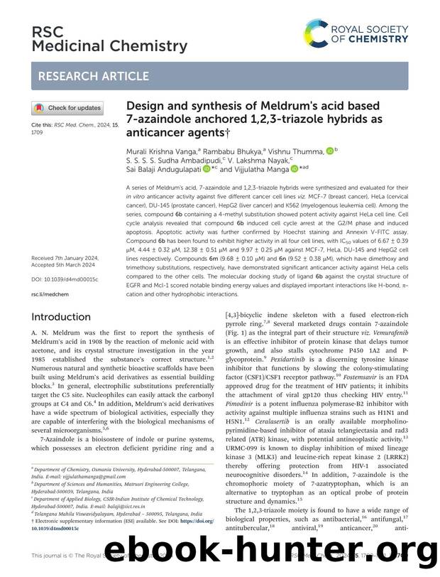 Design and synthesis of Meldrum's acid based 7-azaindole anchored 1,2,3-triazole hybrids as anticancer agents by unknow