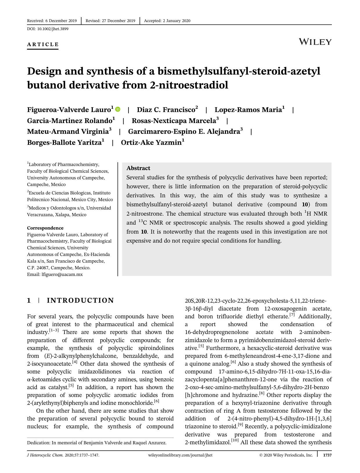 Design and synthesis of a bismethylsulfanyl-steroid-azetyl butanol derivative from 2-nitroestradiol. by Unknown