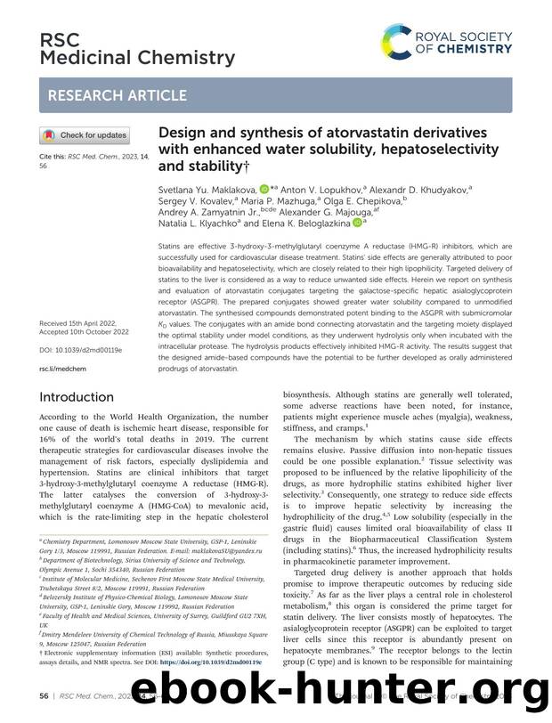 Design and synthesis of atorvastatin derivatives with enhanced water solubility, hepatoselectivity and stability by unknow
