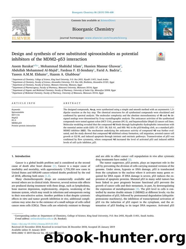 Design and synthesis of new substituted spirooxindoles as potential inhibitors of the MDM2âp53 interaction by unknow