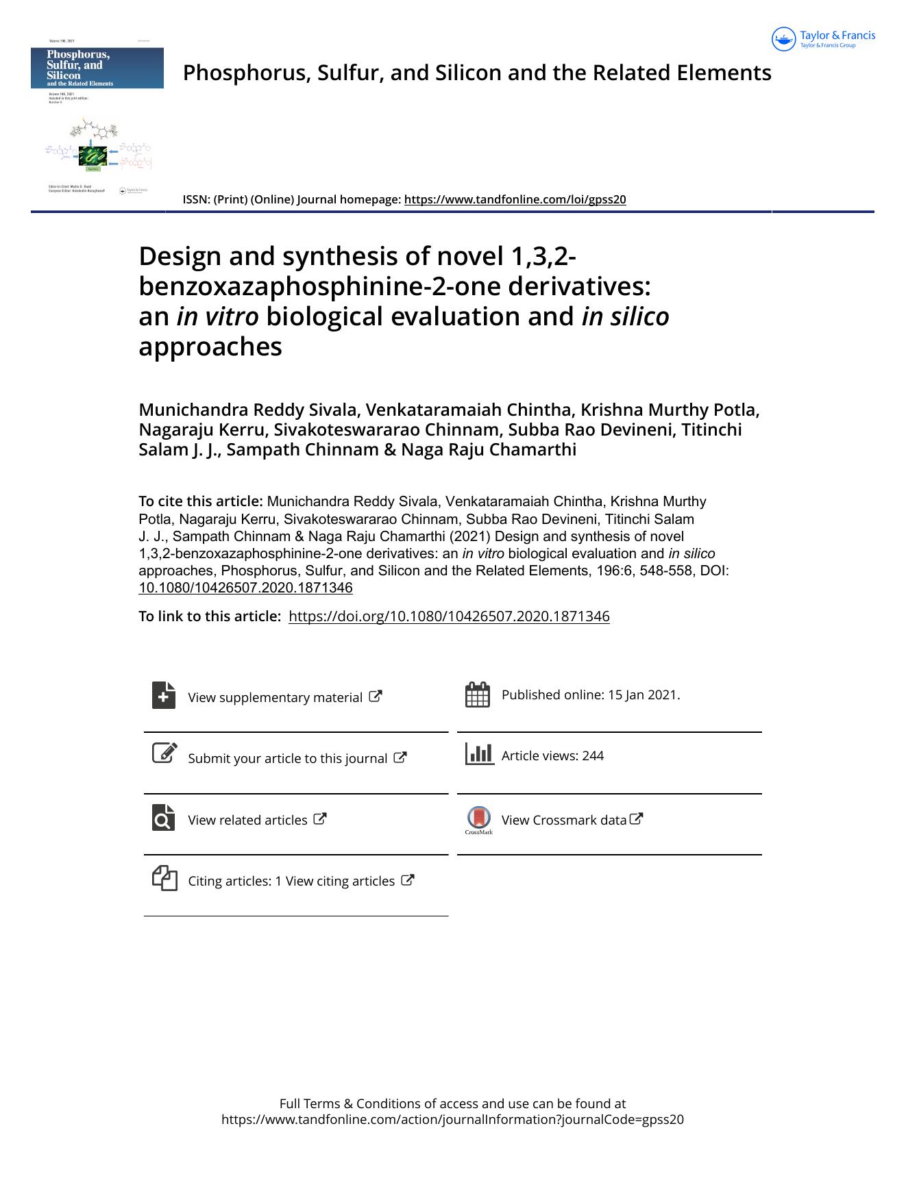 Design and synthesis of novel 1,3,2-benzoxazaphosphinine-2-one derivatives: an inÂ vitro biological evaluation and in silico approaches by unknow